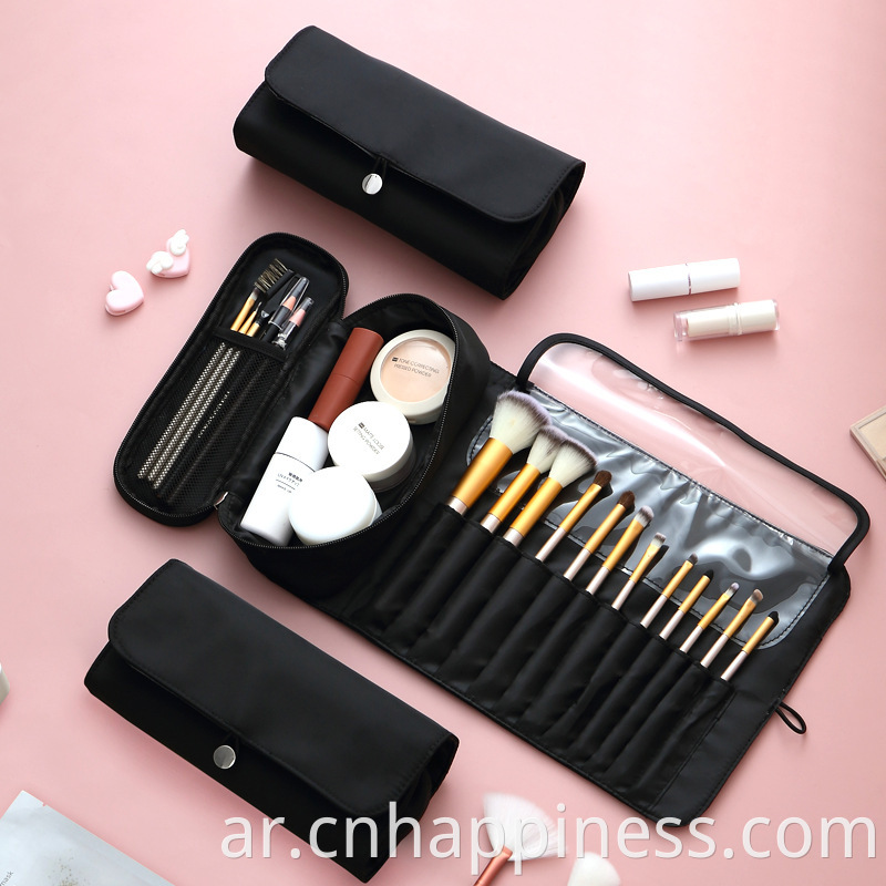 2022 rolling case pouch pouch pockets black cosmetic beauty bag custom قابلة للطي رخيصة السفر رجال لفة مجموعة فرشاة مكياج أدوات كيس